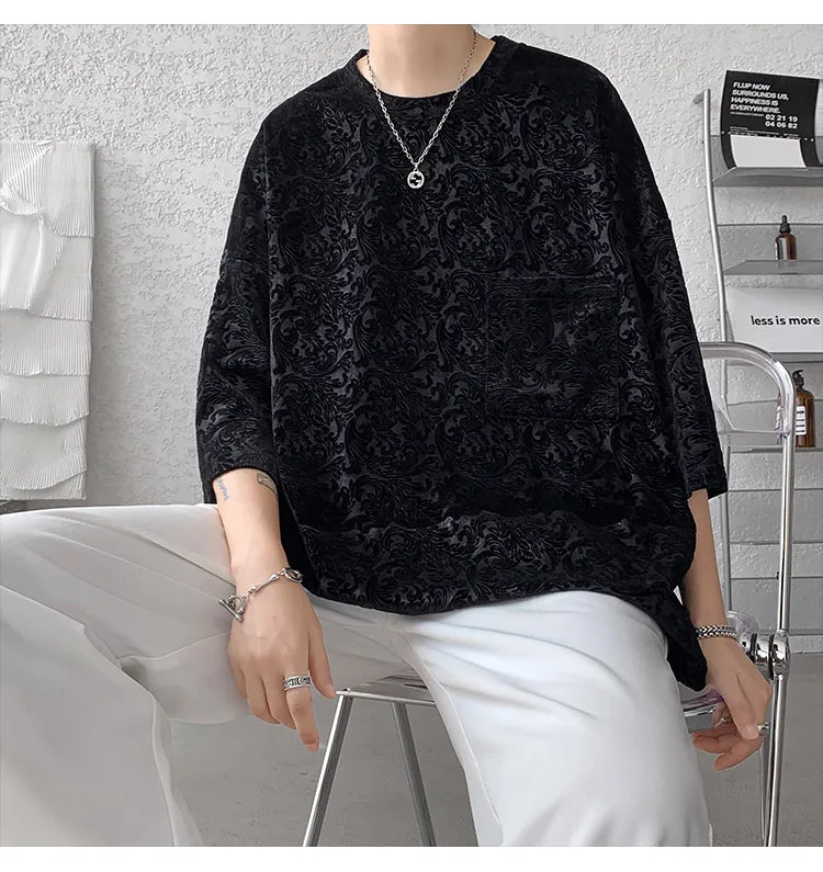 Aidase  Men Oversized Streetwear T Shirts Women  Jacquard Design Summer Mens Fashions Harajuku T-Shirt Male Vintage Tees Female