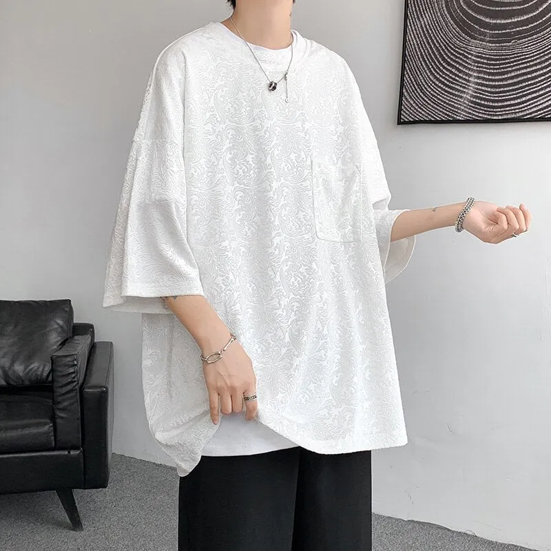 Aidase  Men Oversized Streetwear T Shirts Women  Jacquard Design Summer Mens Fashions Harajuku T-Shirt Male Vintage Tees Female