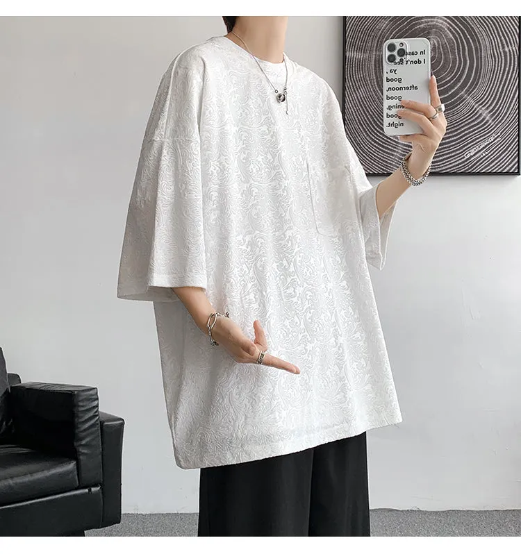 Aidase  Men Oversized Streetwear T Shirts Women  Jacquard Design Summer Mens Fashions Harajuku T-Shirt Male Vintage Tees Female