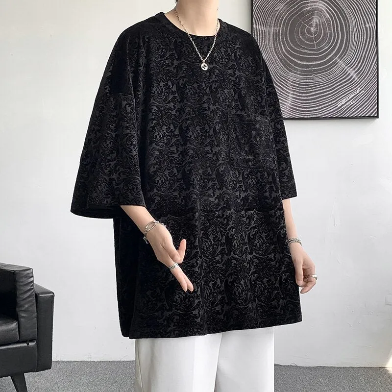 Aidase  Men Oversized Streetwear T Shirts Women  Jacquard Design Summer Mens Fashions Harajuku T-Shirt Male Vintage Tees Female