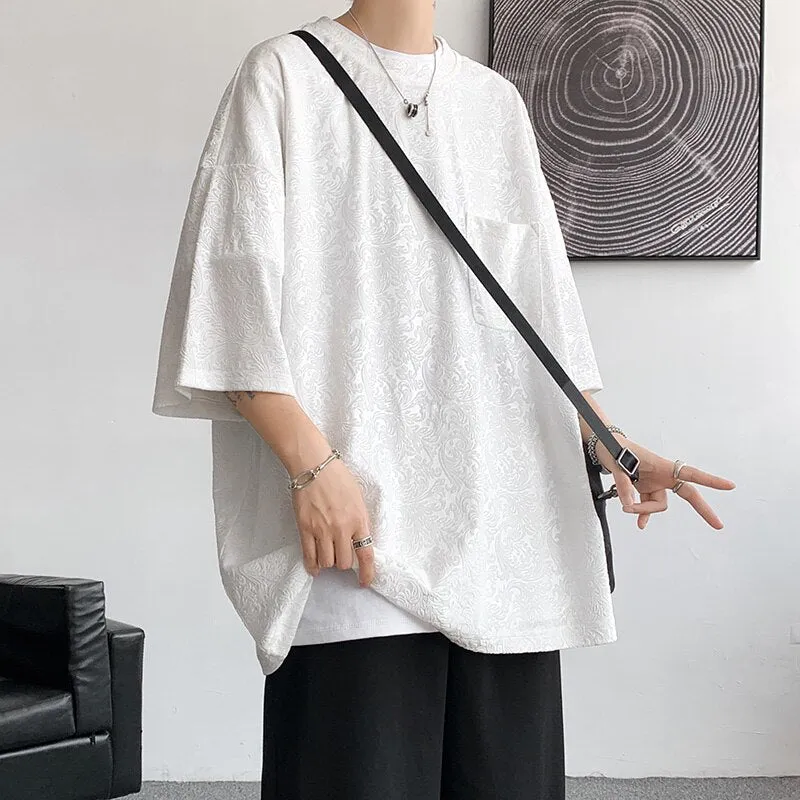 Aidase  Men Oversized Streetwear T Shirts Women  Jacquard Design Summer Mens Fashions Harajuku T-Shirt Male Vintage Tees Female