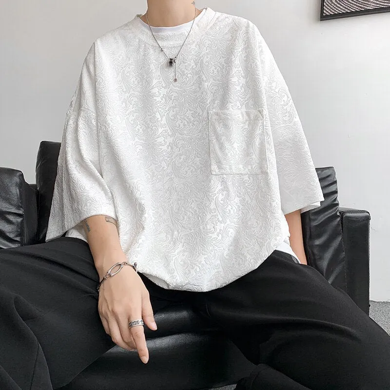 Aidase  Men Oversized Streetwear T Shirts Women  Jacquard Design Summer Mens Fashions Harajuku T-Shirt Male Vintage Tees Female