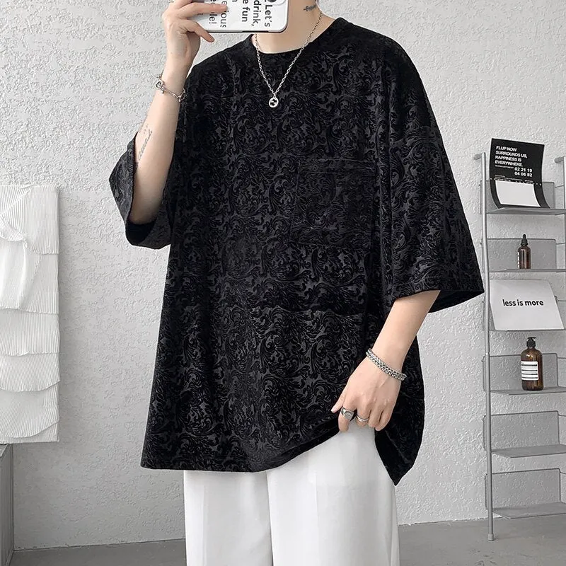 Aidase  Men Oversized Streetwear T Shirts Women  Jacquard Design Summer Mens Fashions Harajuku T-Shirt Male Vintage Tees Female