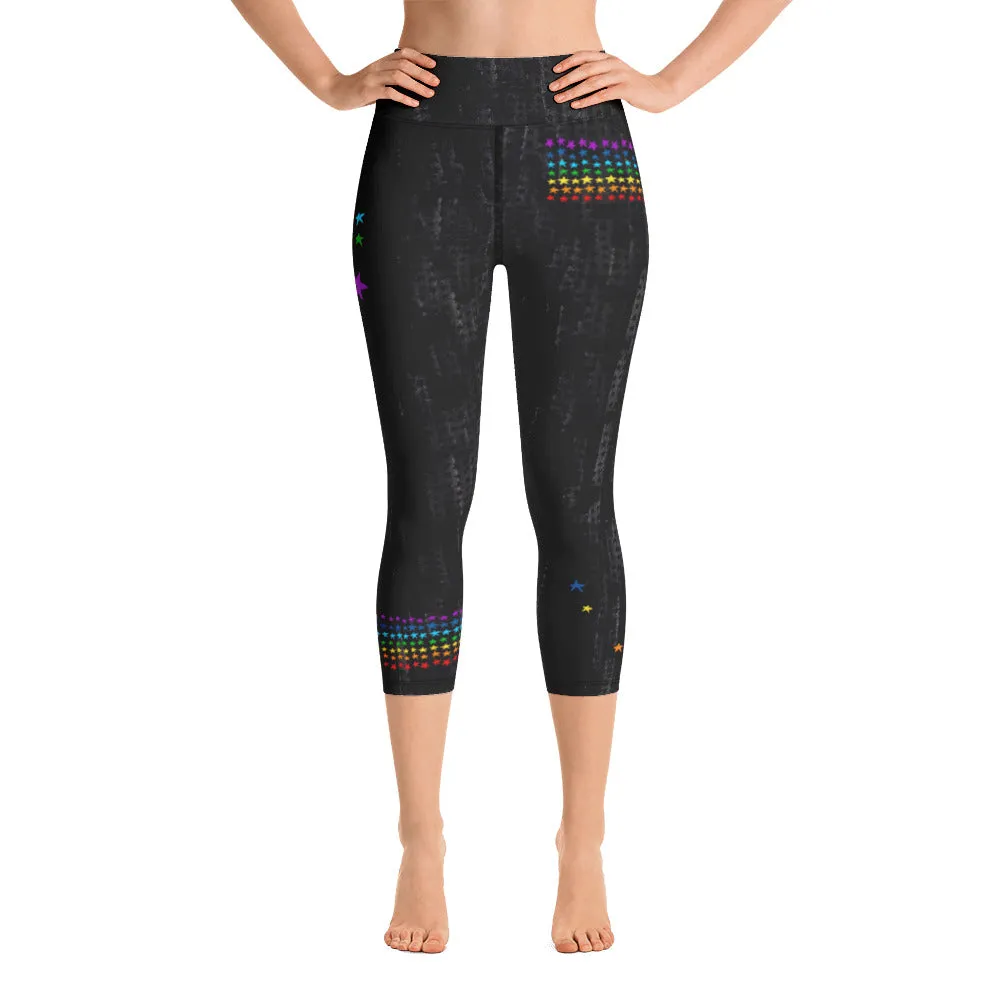 Black Chakra Stars High Waist Yoga Capri Leggings