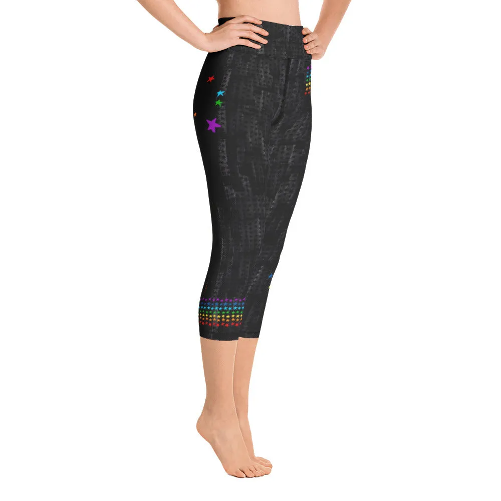 Black Chakra Stars High Waist Yoga Capri Leggings