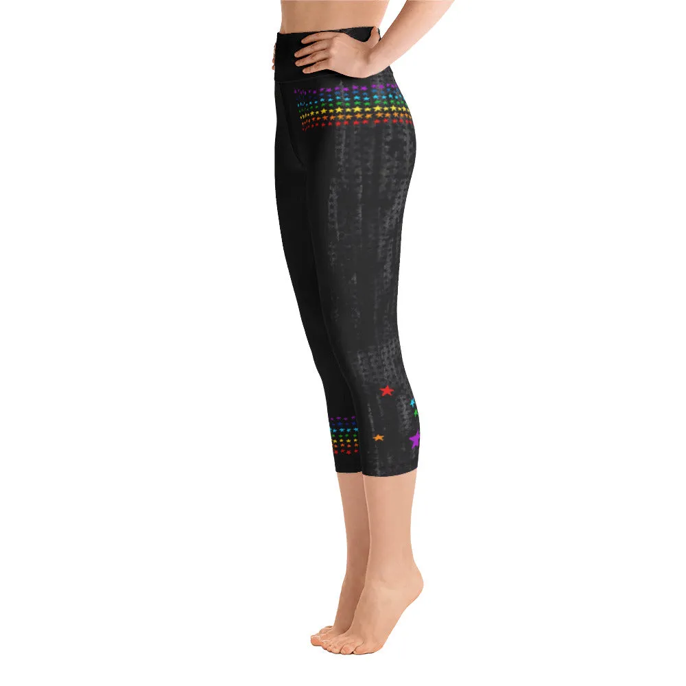 Black Chakra Stars High Waist Yoga Capri Leggings