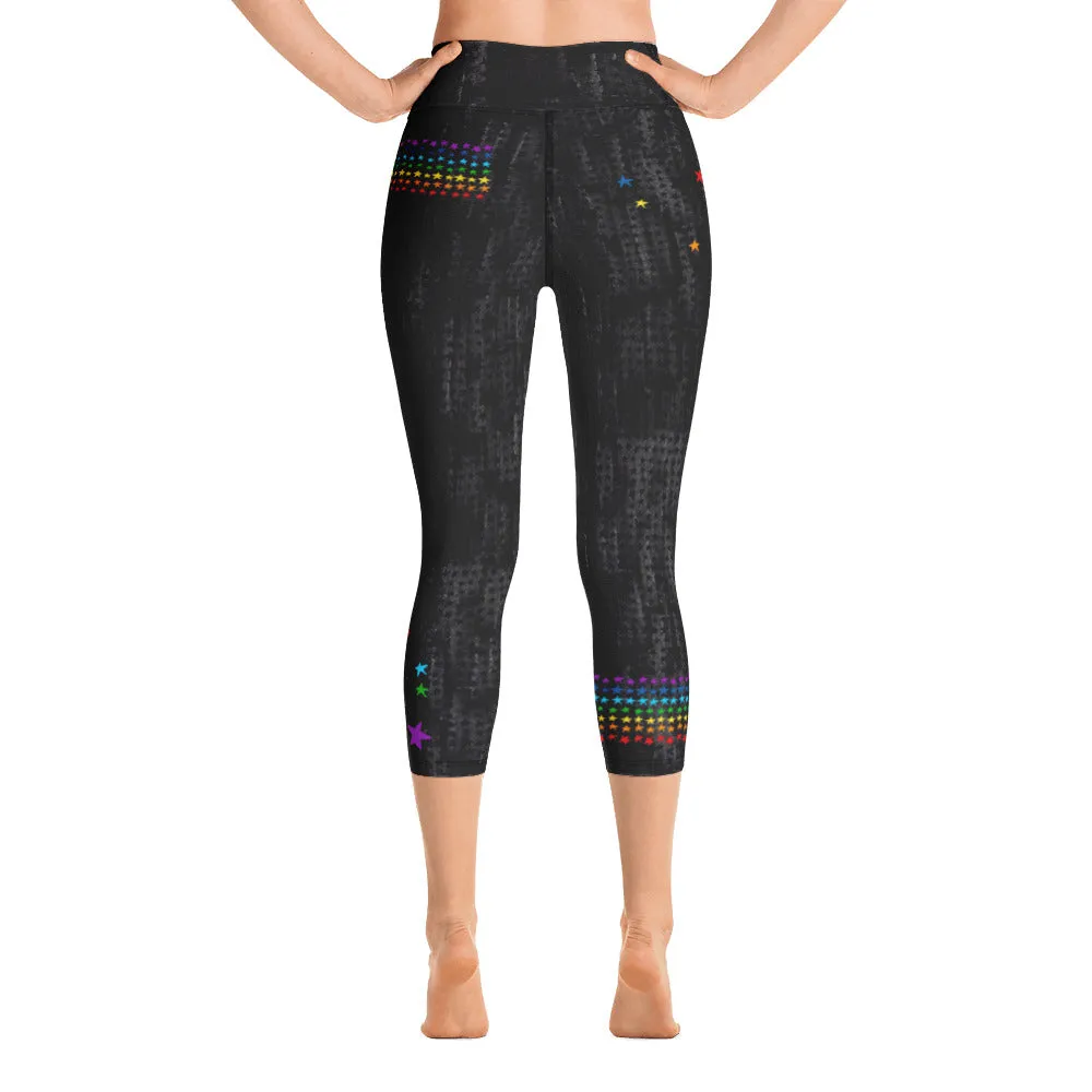 Black Chakra Stars High Waist Yoga Capri Leggings