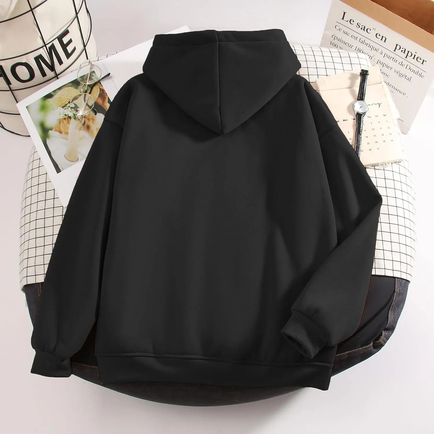 Bobeutou Women Cute Cat Print Oversized Hoodies for Teen Girls Aesthetic Kawaii Cartoon Graphic Fleece Sweatshirt Pullovers
