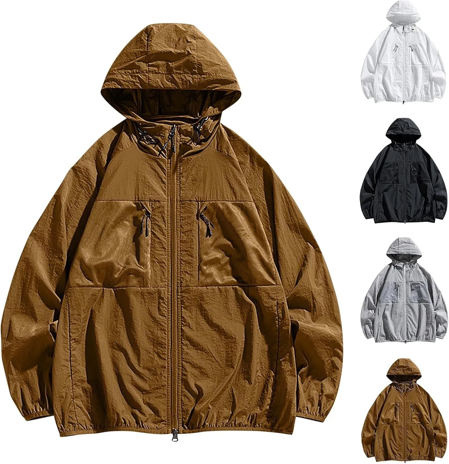 Cambkatl Mens UPF 50  UV Sun Protection Hoodie Jacket Full Zip Long Sleeve Lightweight Fishing Hiking Outdoor Cooling Shirts