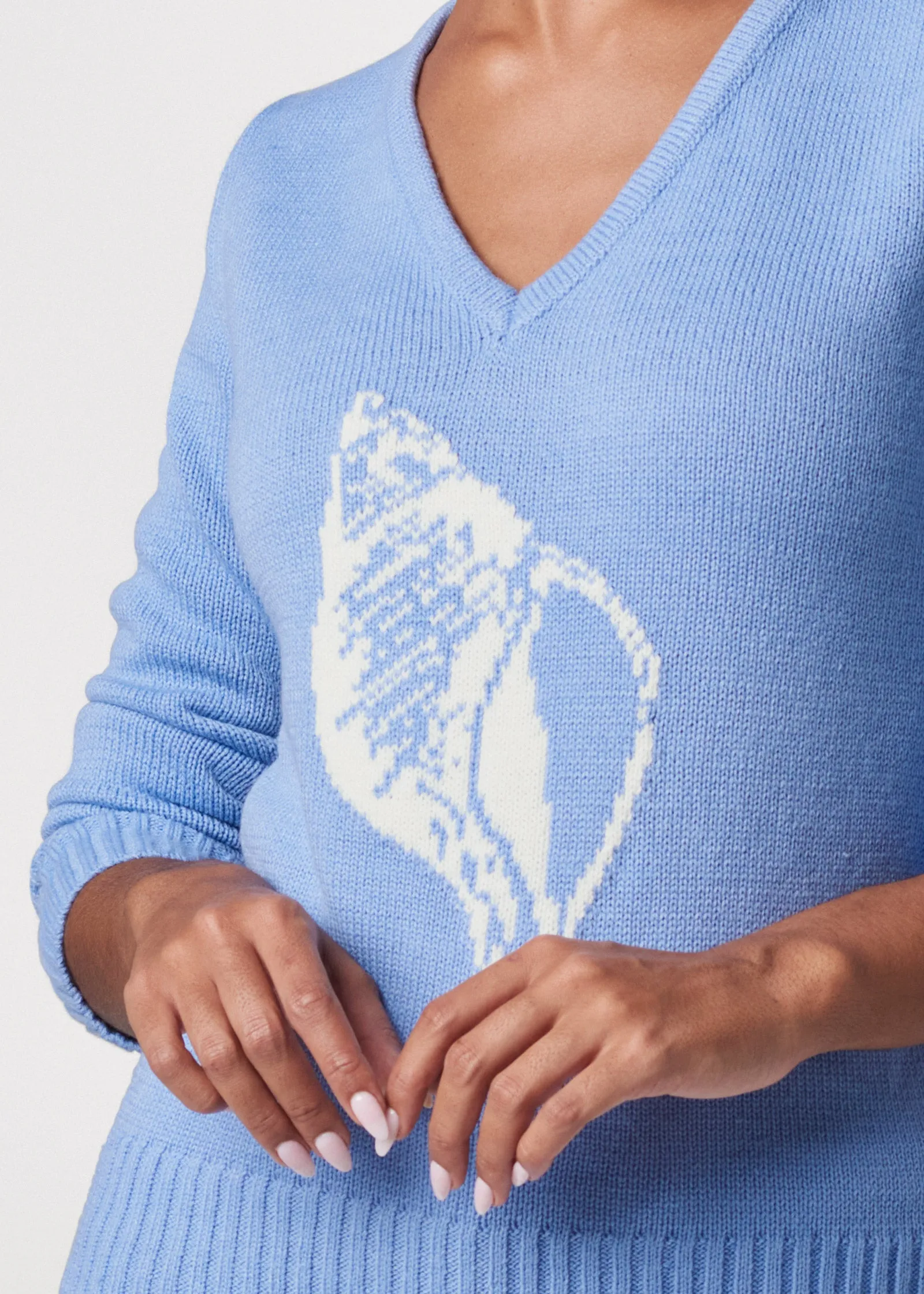 Conch Shell V-Neck Sweater - Light Blue