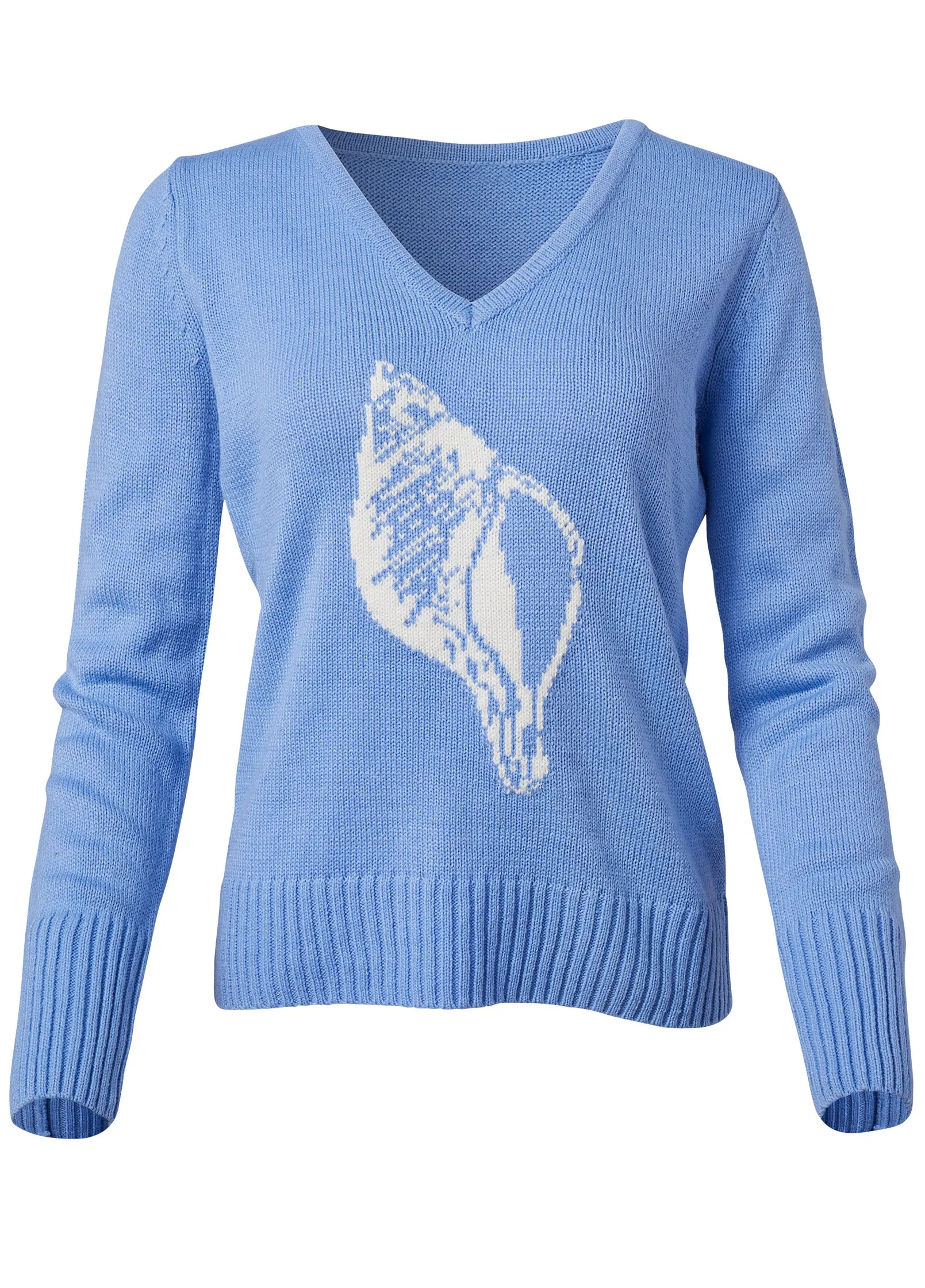 Conch Shell V-Neck Sweater - Light Blue