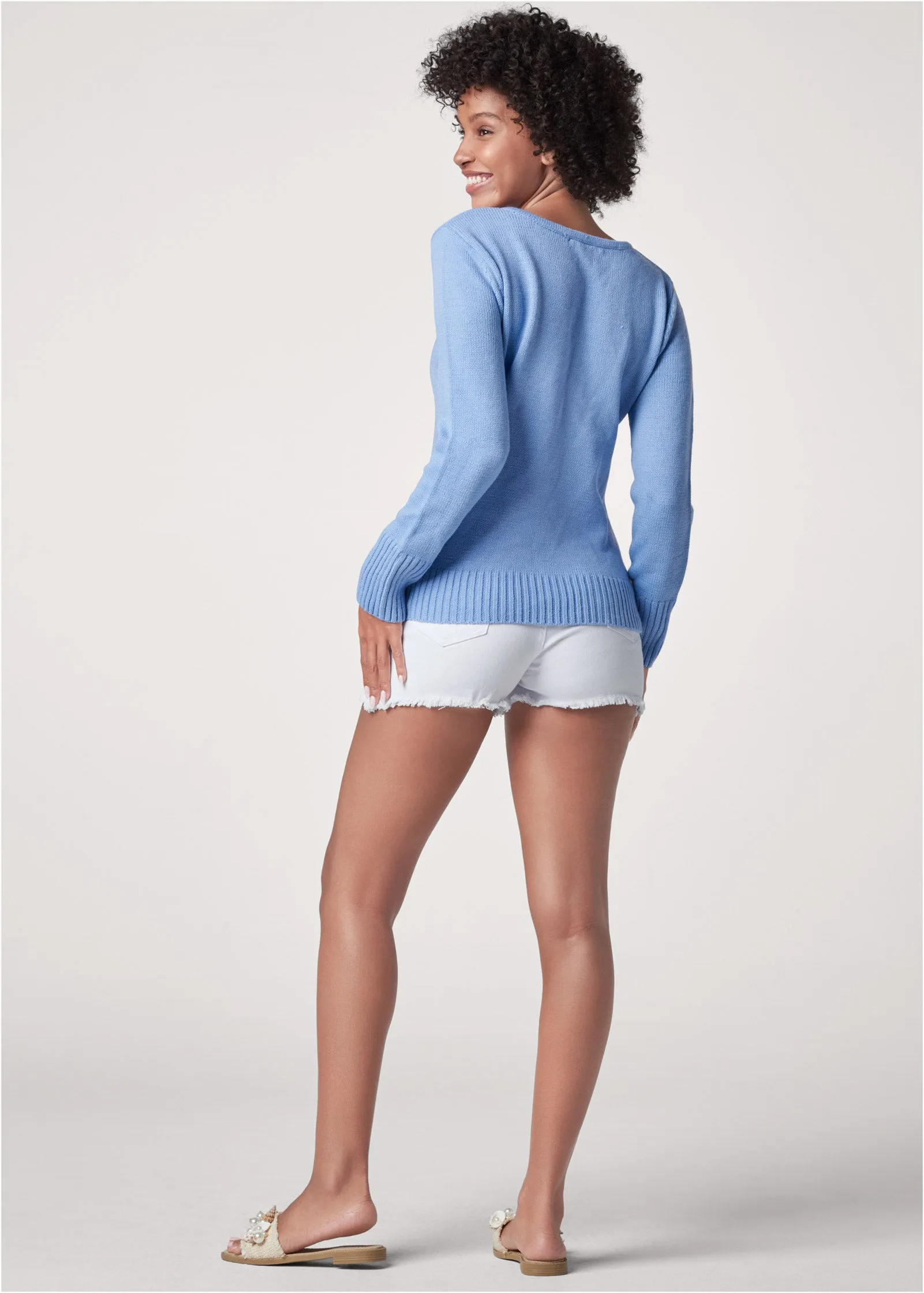 Conch Shell V-Neck Sweater - Light Blue