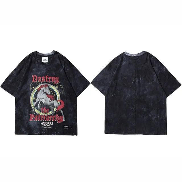 Destroy The Patriarchy Printed Oversized Tie Dye T-shirt