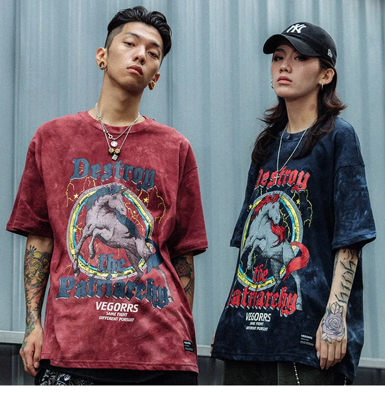 Destroy The Patriarchy Printed Oversized Tie Dye T-shirt