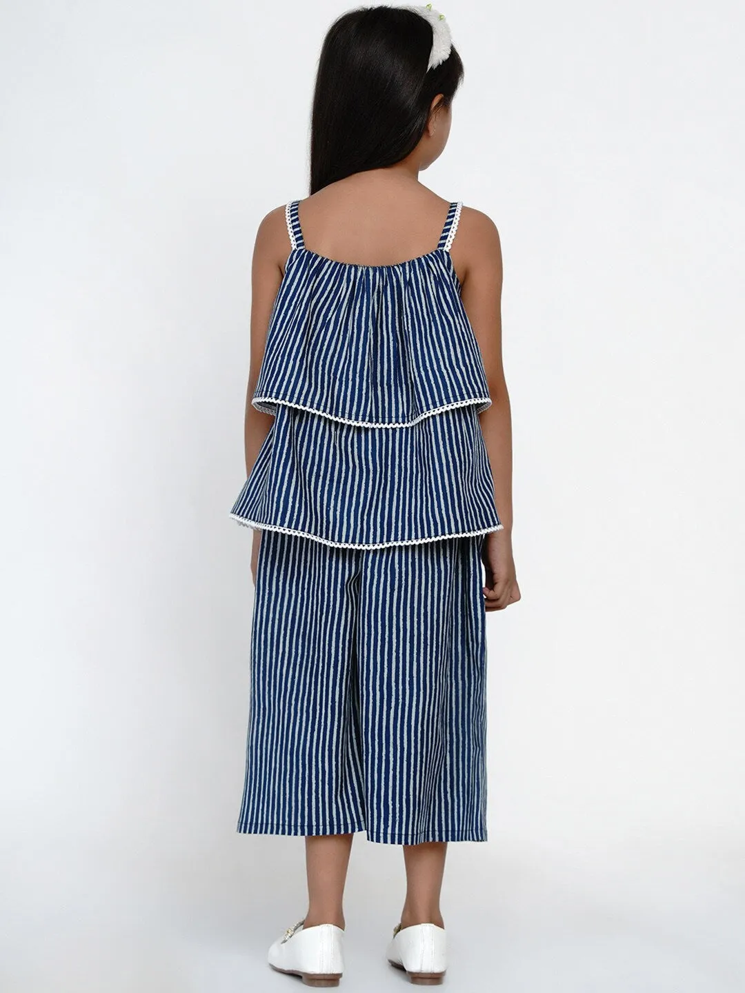 Girl's Blue & White Striped Top with Capris - NOZ2TOZ KIDS