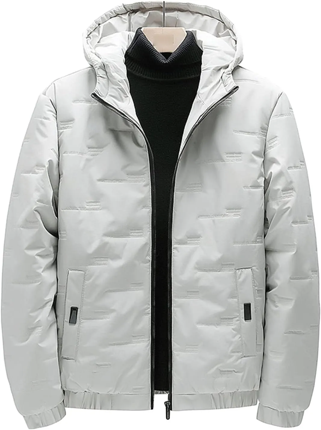 JEShifangjiusu Men's Thicken Puffer Jacket Resistant Warm Winter Coat with Hood Casual Winter Down Down Coats Outwear Hoodie, Khaki, Medium