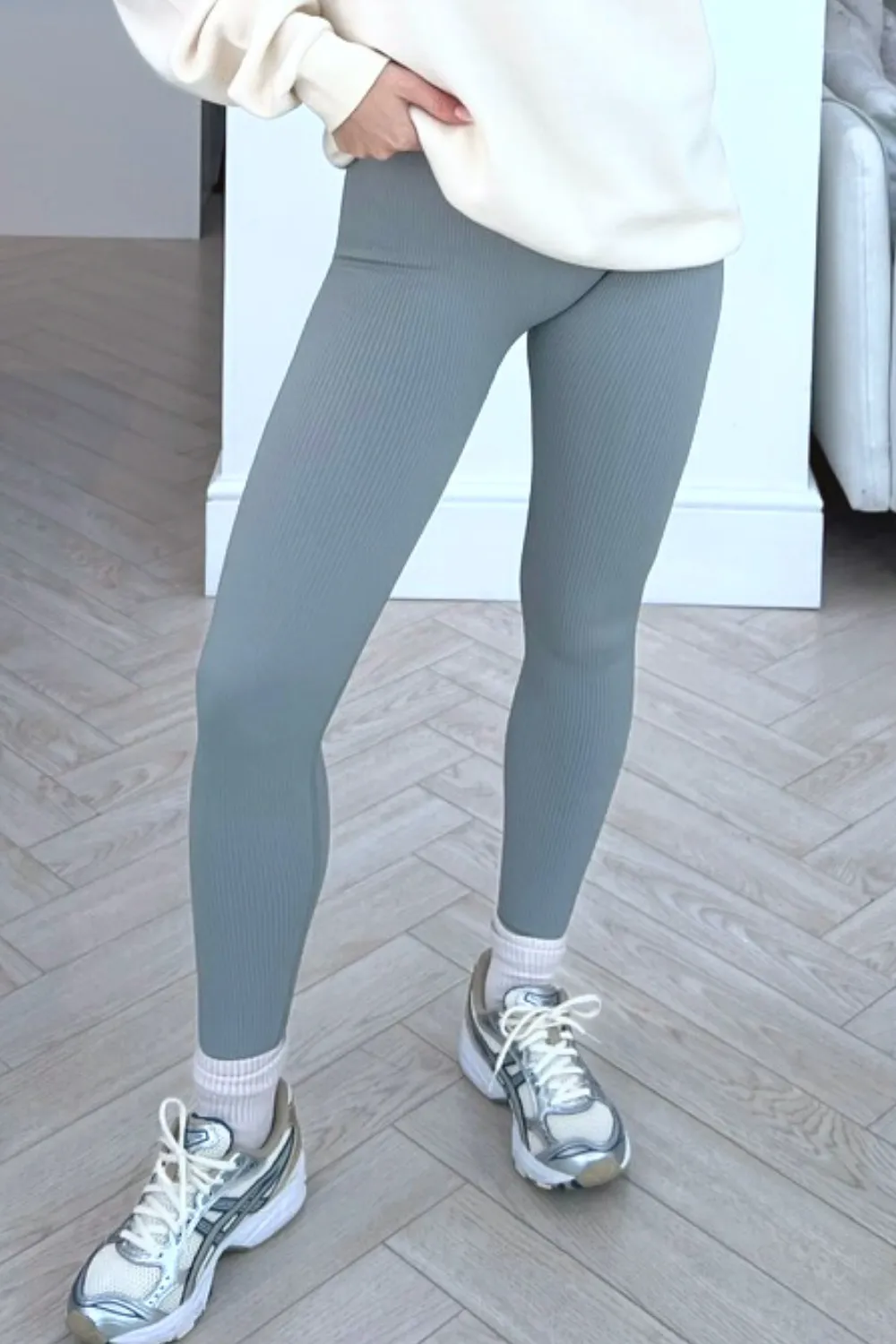 Katy Grey ribbed high waist leggings