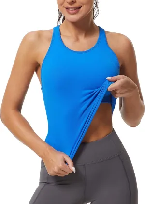 MathCat Workout Tank Tops for Women Racerback Basic Running Tanks Seamless Muscle Athletic Yoga Tops with Built in Bra Blue