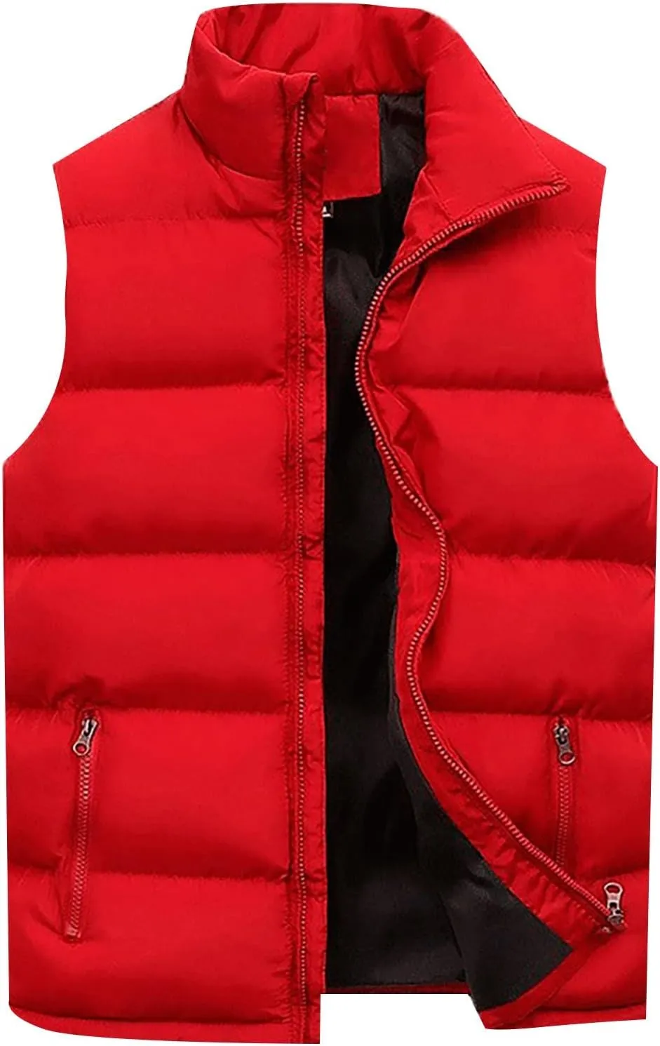 Men Puffer Vest Autumn and Winter Fashion Casual Solid Color Zipper Collar Sleeveless Cotton Padded Vest Jacket Pockets