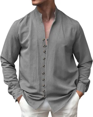 Mens Casual Long Sleeve Shirt Trendy Loose Button Down Bussiness Shirts Travel Vacation Beach Party Tee Tops Big&Tall