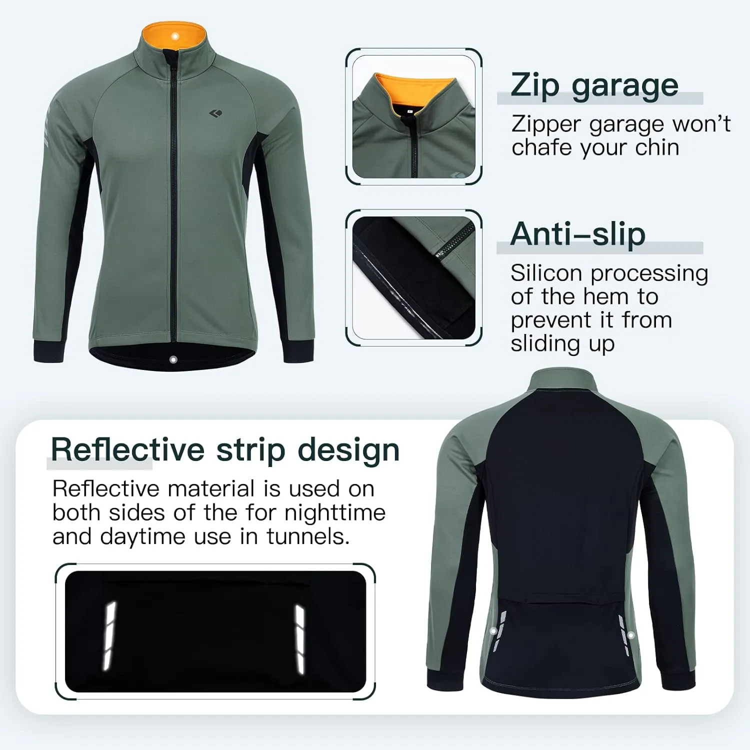 Men's Cycling Jackets Windbreaker Thermal Bicycle Bike Running Coat with Rear Pocket