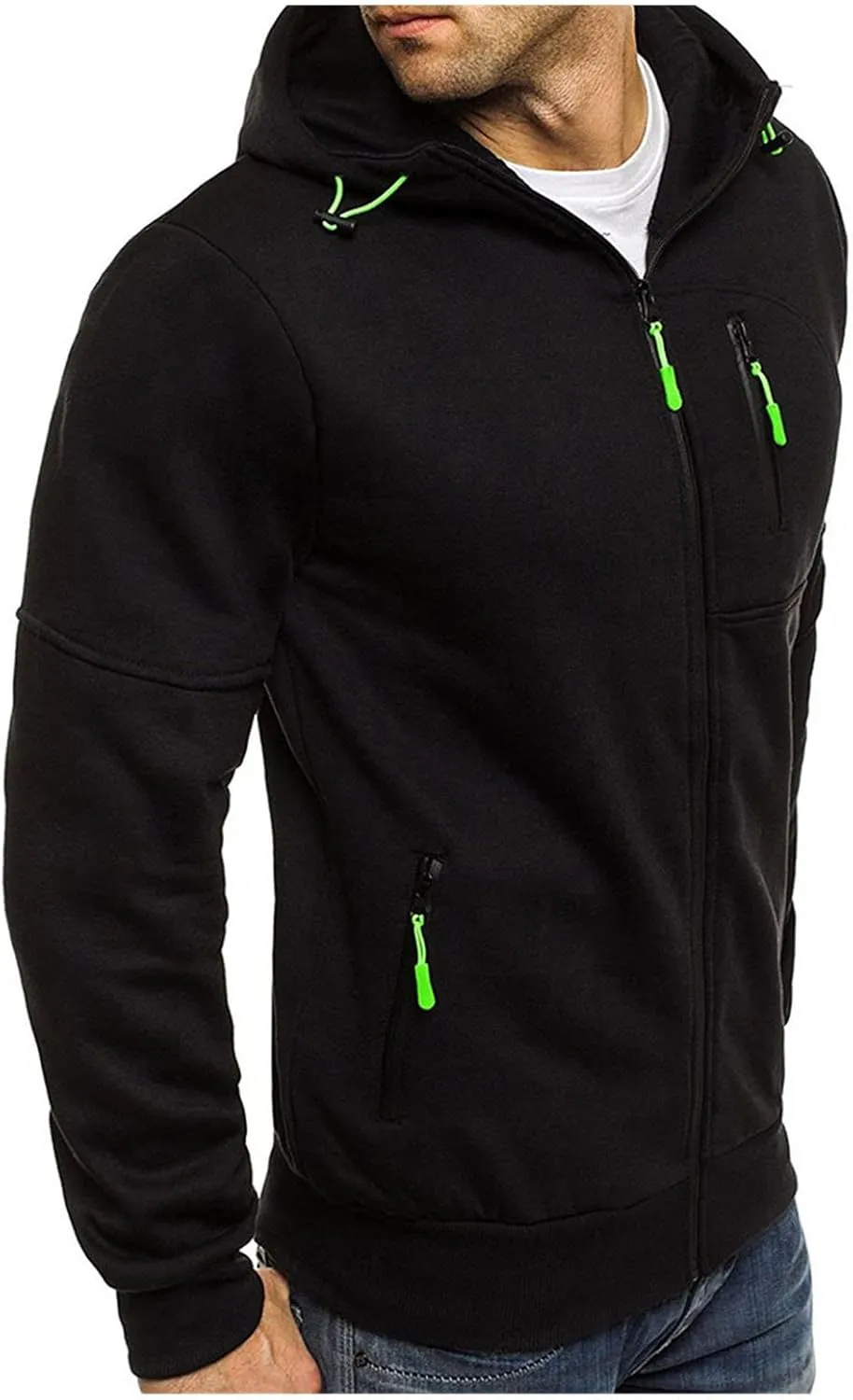 Men's Full Zipper Sports Training Hoodies Casual Long-Sleeved Hooded Sweater with Pockets Jogging Track and Filed Gym