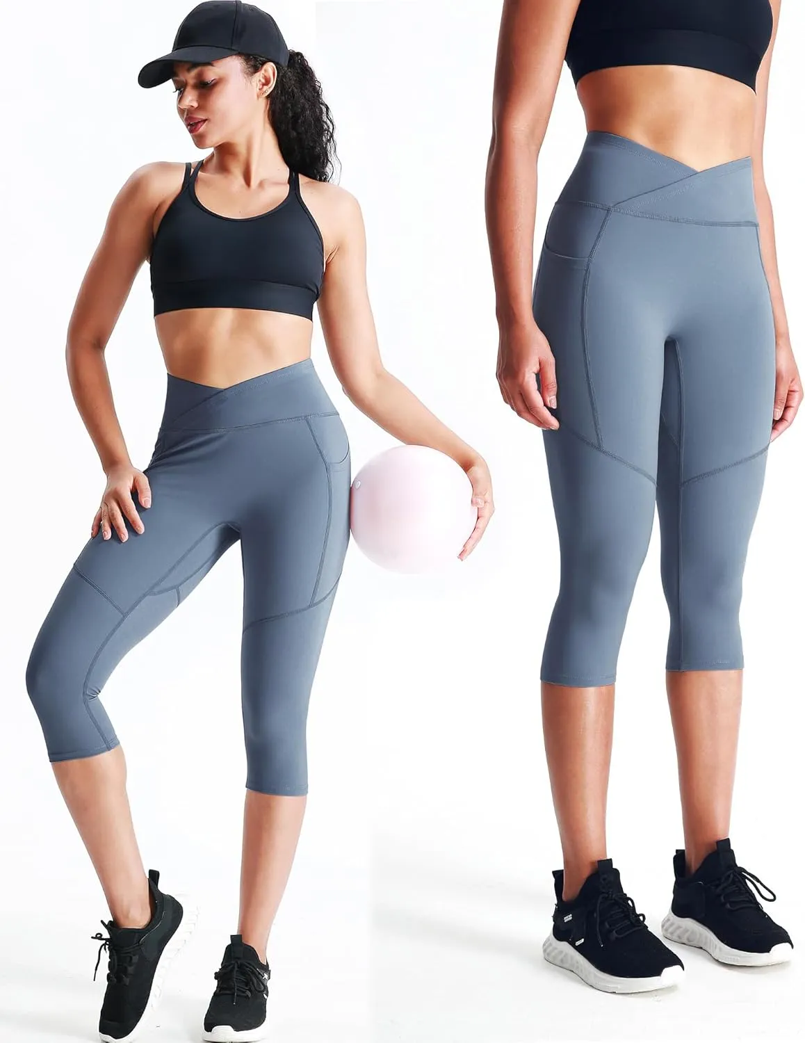 NELEUS Women's Yoga Running Capris Tummy Control High Waist Workout Pants
