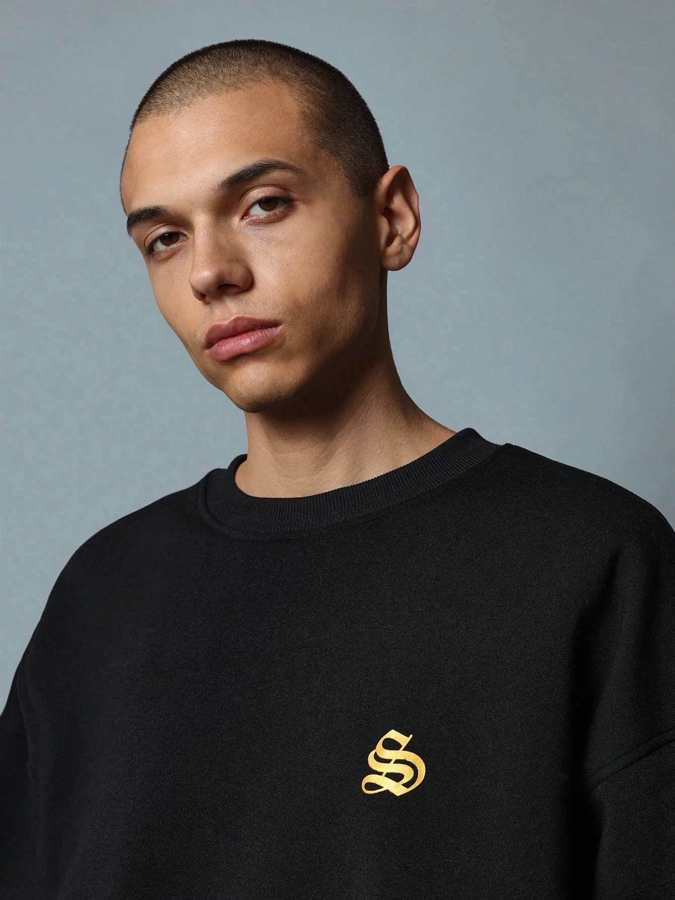 Oversized Fit Crew Neck Sweatshirt With Embroidered Large Applique Pattern & Graphic Print
