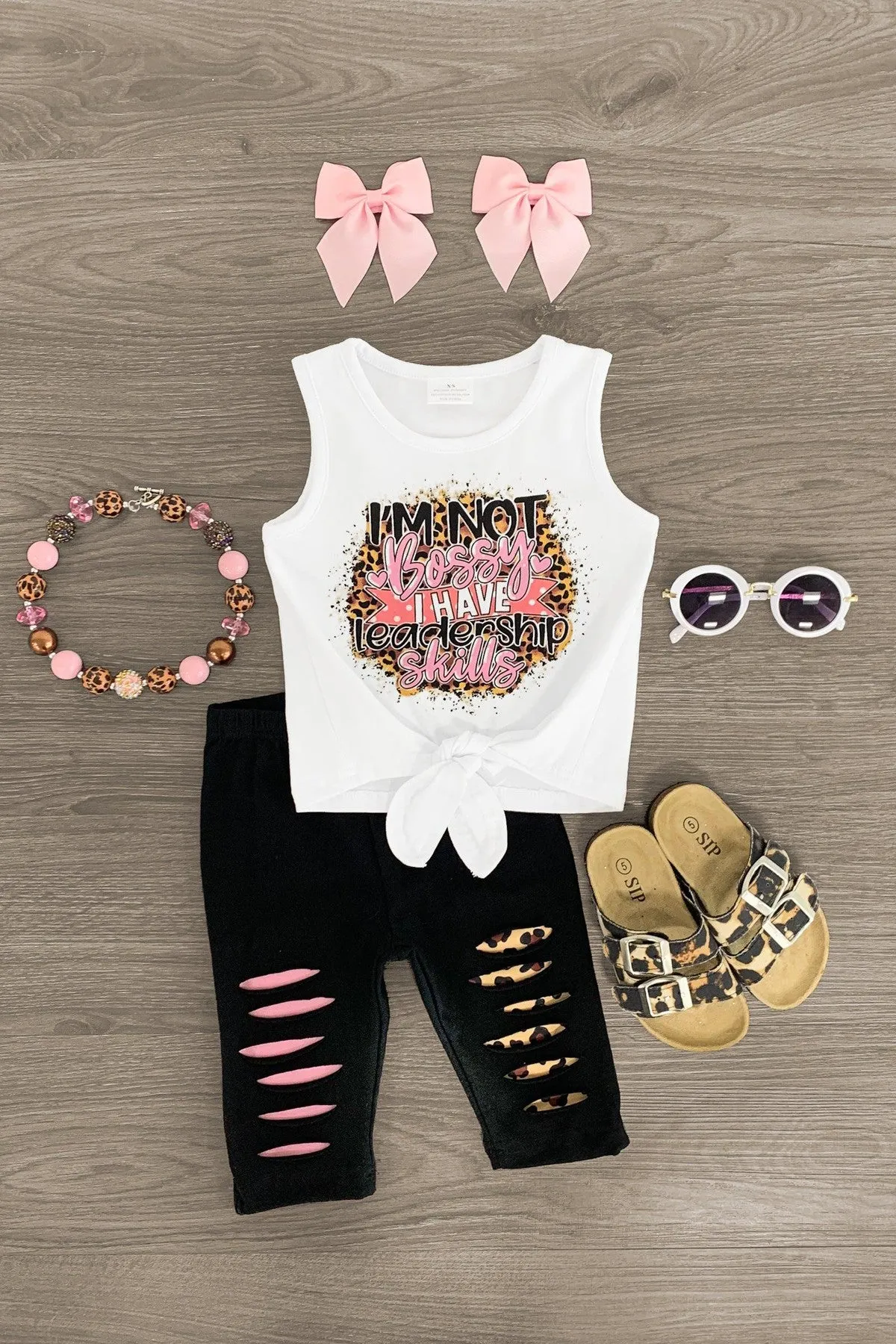 "I'm Not Bossy I Have Leadership Skills" Distressed Capri Set