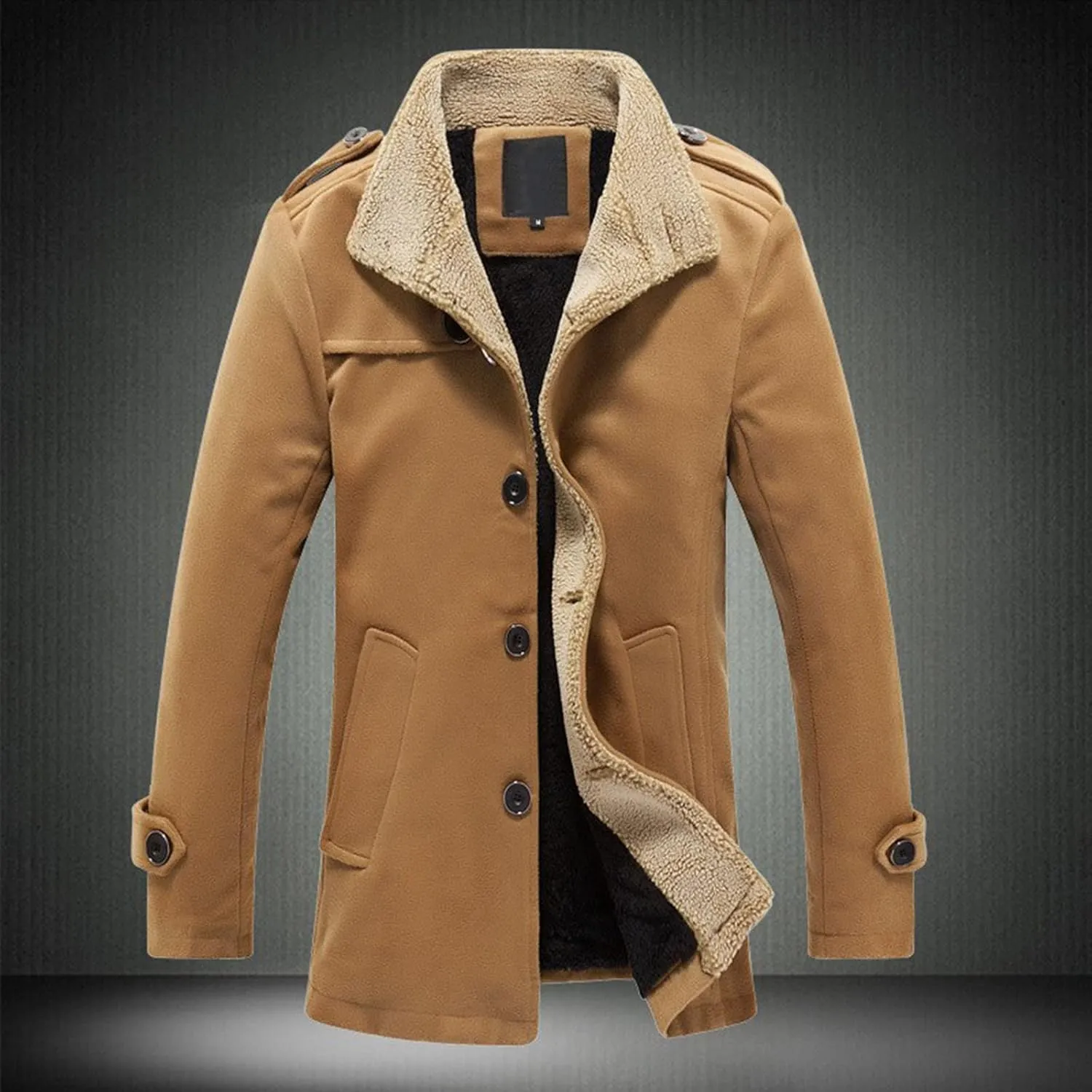 QWENTMTNTY Mens Winter Casual Fur Collar Suede Leather Jacket Wool Sherpa Jacket Regular Fit Thermal Western Coats Outerwear