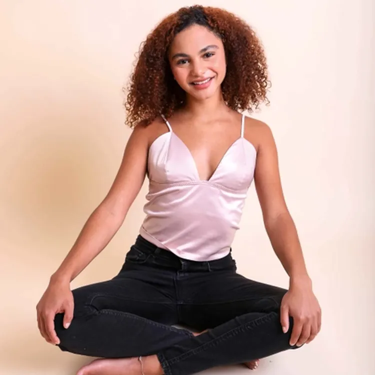 Satin Longline Bralette Blush