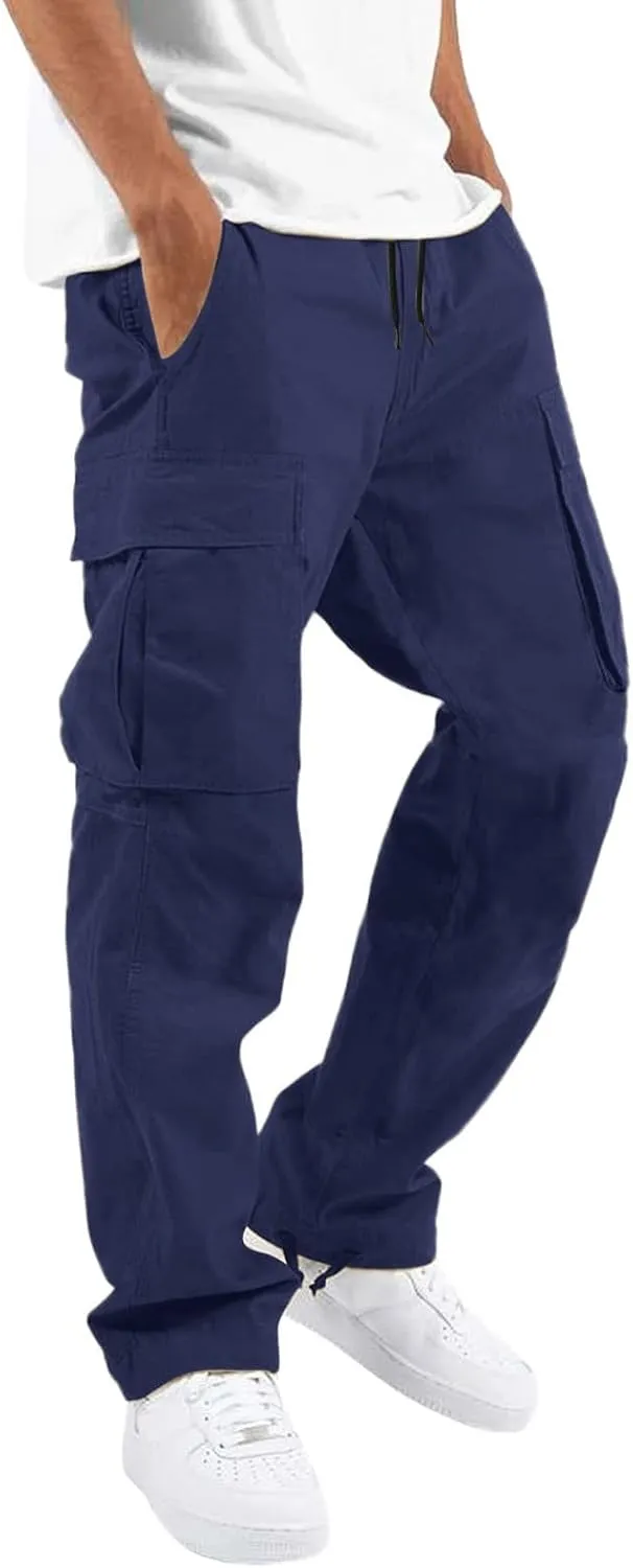sdbrld Cargo Pants For Men Mens Relaxed Fit Beach Pants Streetwear Baggy Trousers Trendy Cargo Pants with Zipper Pockets