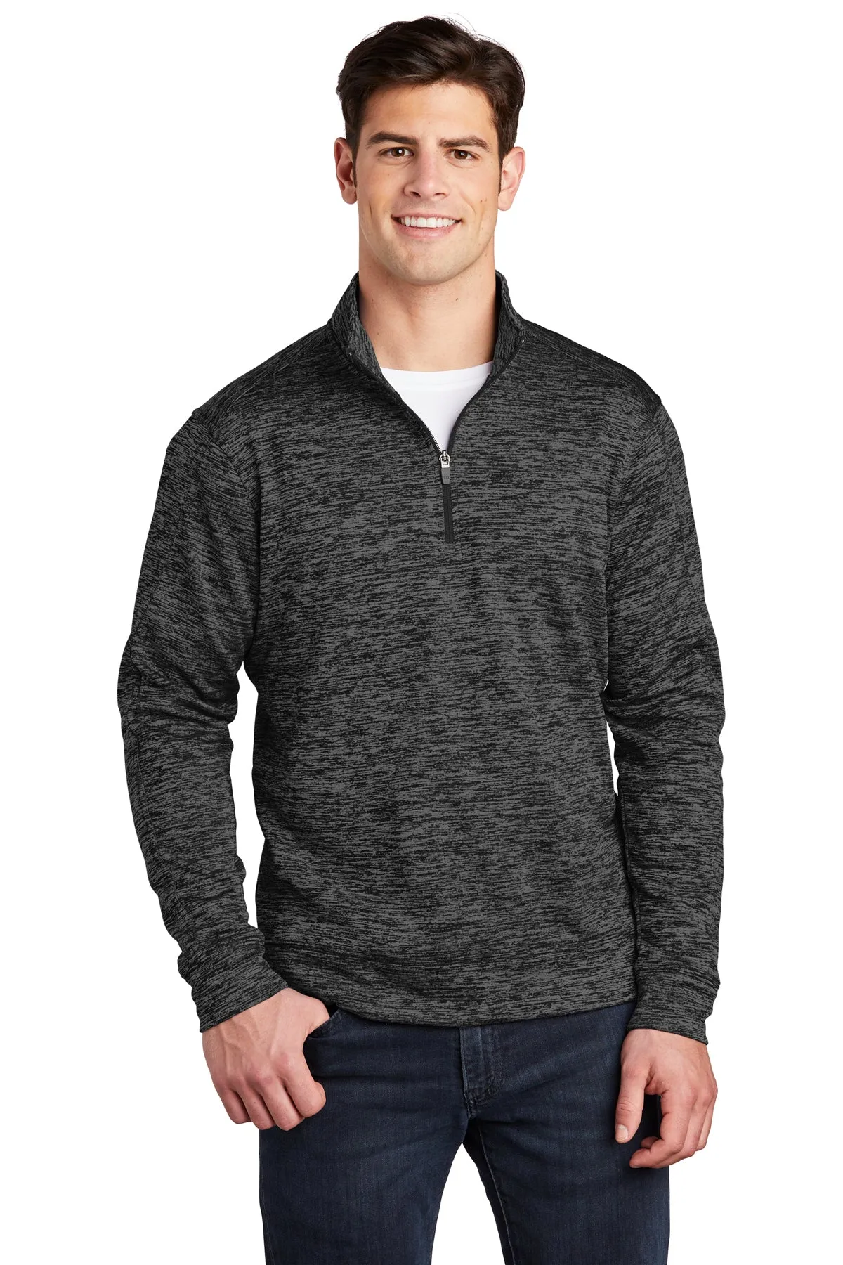 Sport-Tek PosiCharge Electric Heather Fleece Customized 1/4-Zip Pullovers, Grey- Black Electric