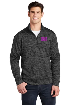 Sport-Tek PosiCharge Electric Heather Fleece Customized 1/4-Zip Pullovers, Grey- Black Electric
