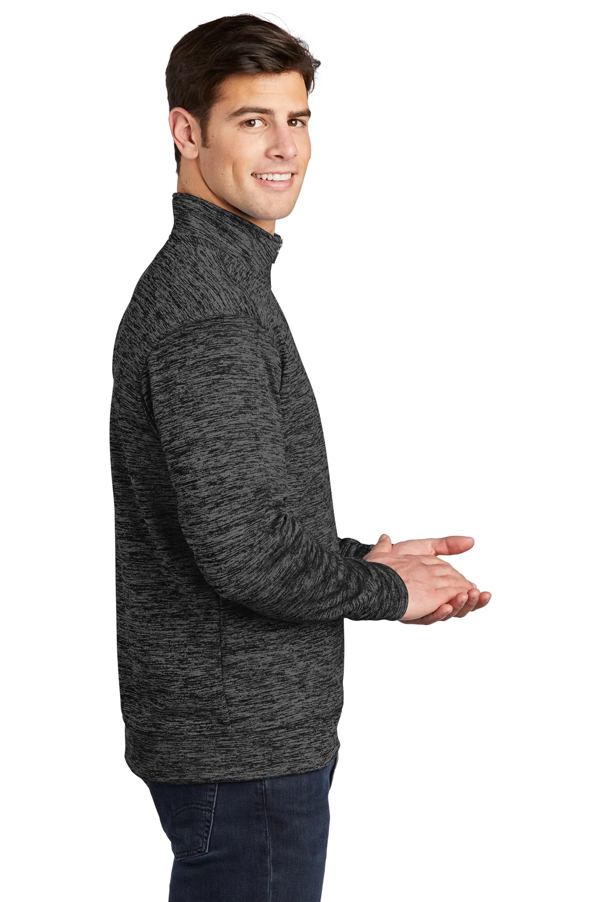 Sport-Tek PosiCharge Electric Heather Fleece Customized 1/4-Zip Pullovers, Grey- Black Electric