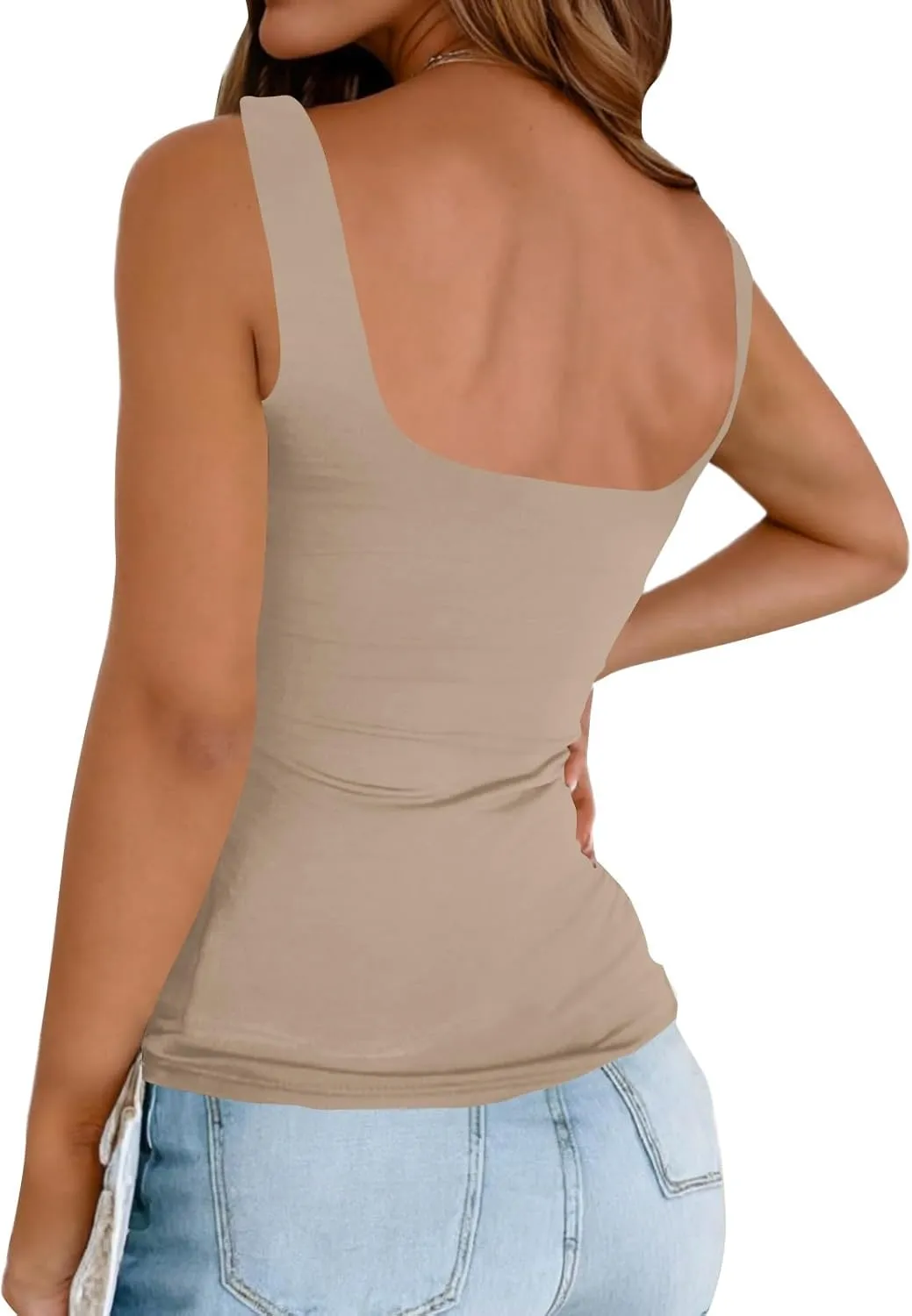 Tank Tops for Women 2025 Square Neck Camisole Workout Tops Cute Slim Seamless Layering Summer Sleeveless Shirts