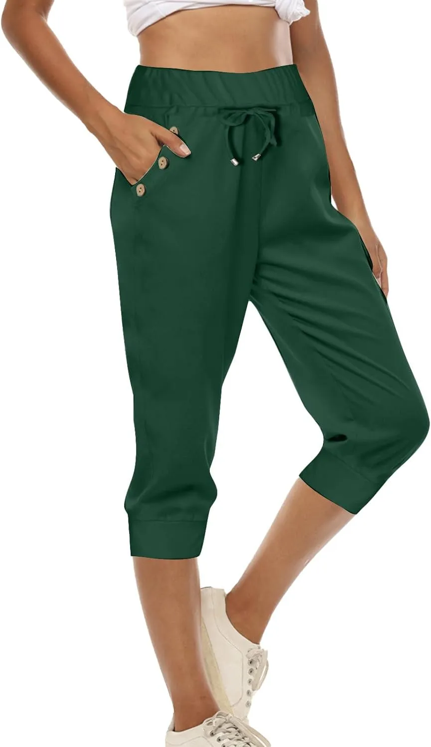TUNUSKAT Womens Capri Sweatpants Lounge Cropped Joggers High Waisted Running Hiking Capris Stretch 3/4 Yoga Pants with Pocket