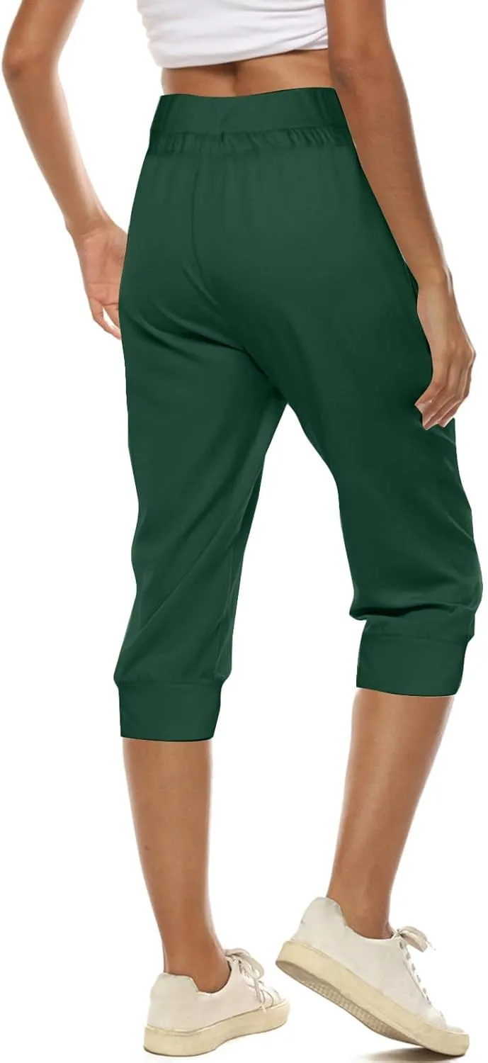 TUNUSKAT Womens Capri Sweatpants Lounge Cropped Joggers High Waisted Running Hiking Capris Stretch 3/4 Yoga Pants with Pocket