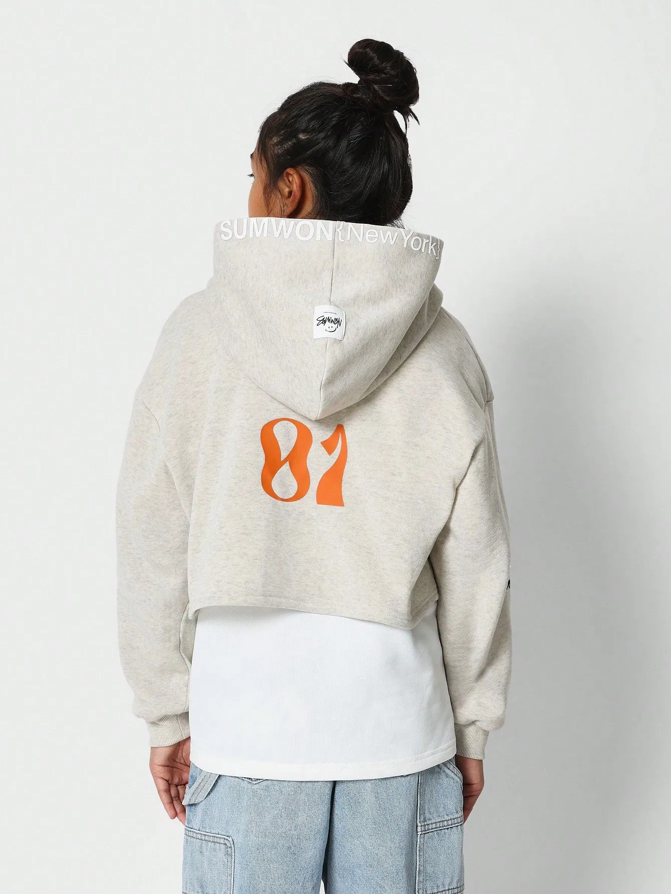Tween Girls Overhead Crop Fit Hoodie With Back Print