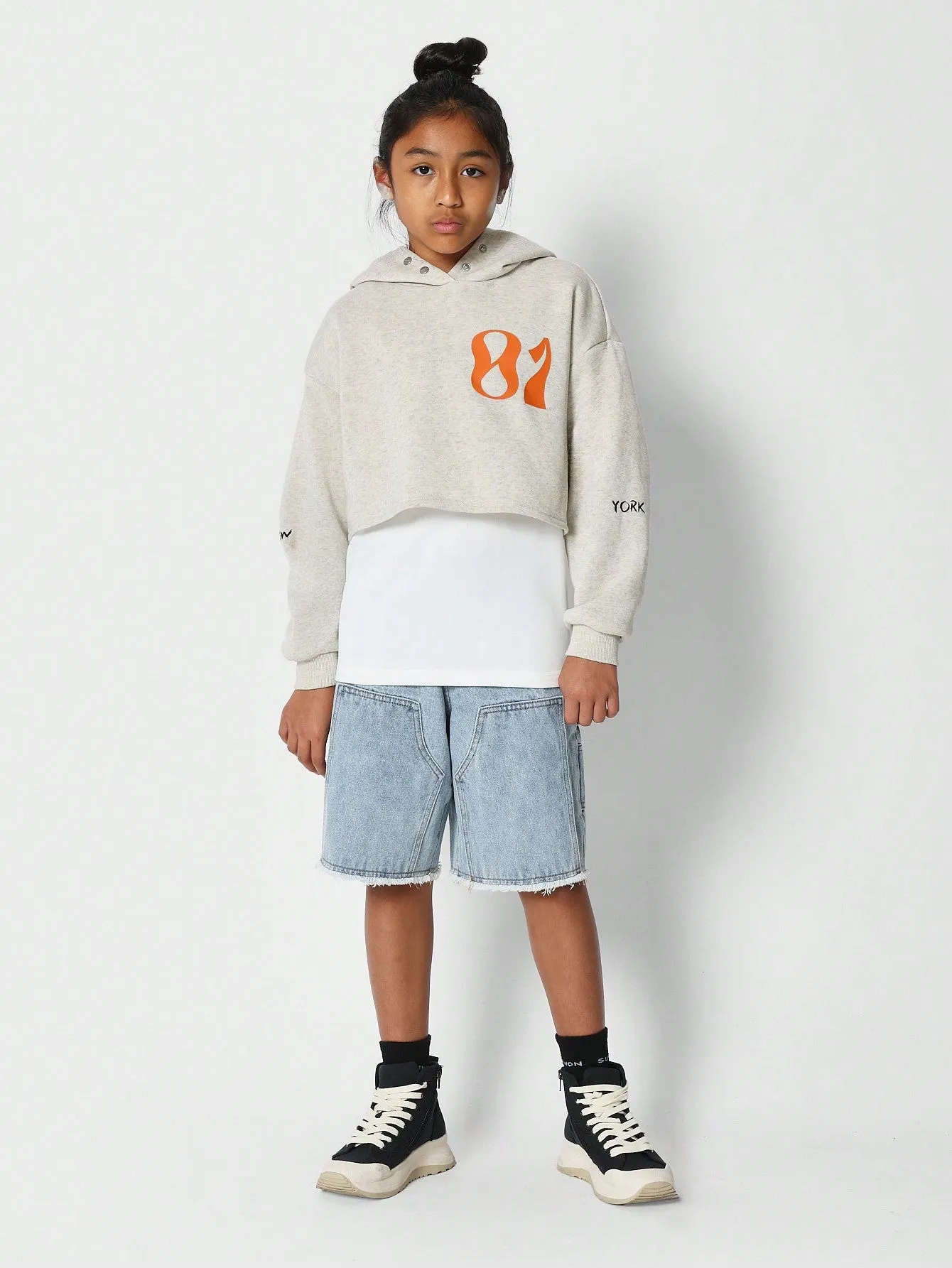 Tween Girls Overhead Crop Fit Hoodie With Back Print
