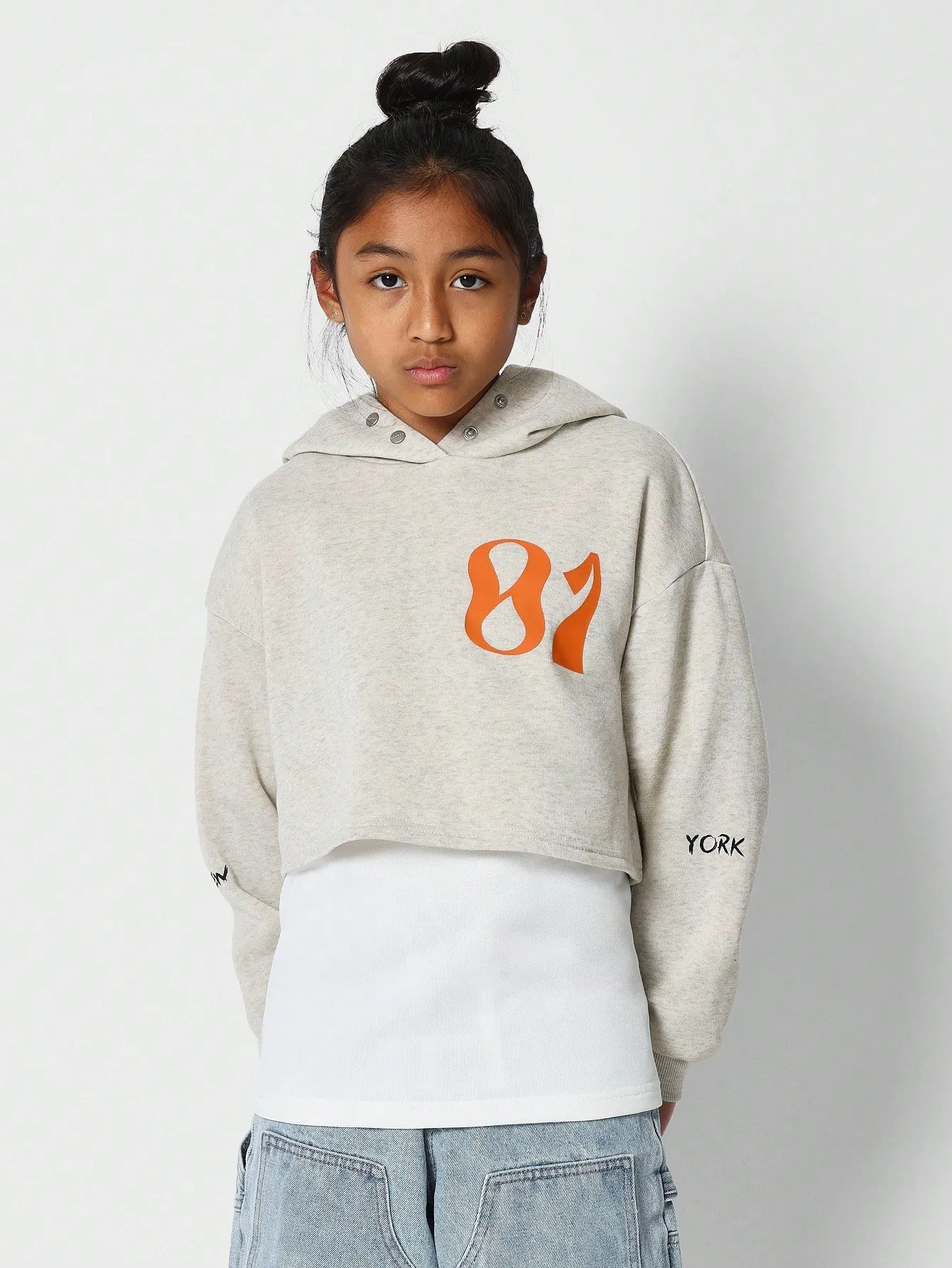 Tween Girls Overhead Crop Fit Hoodie With Back Print