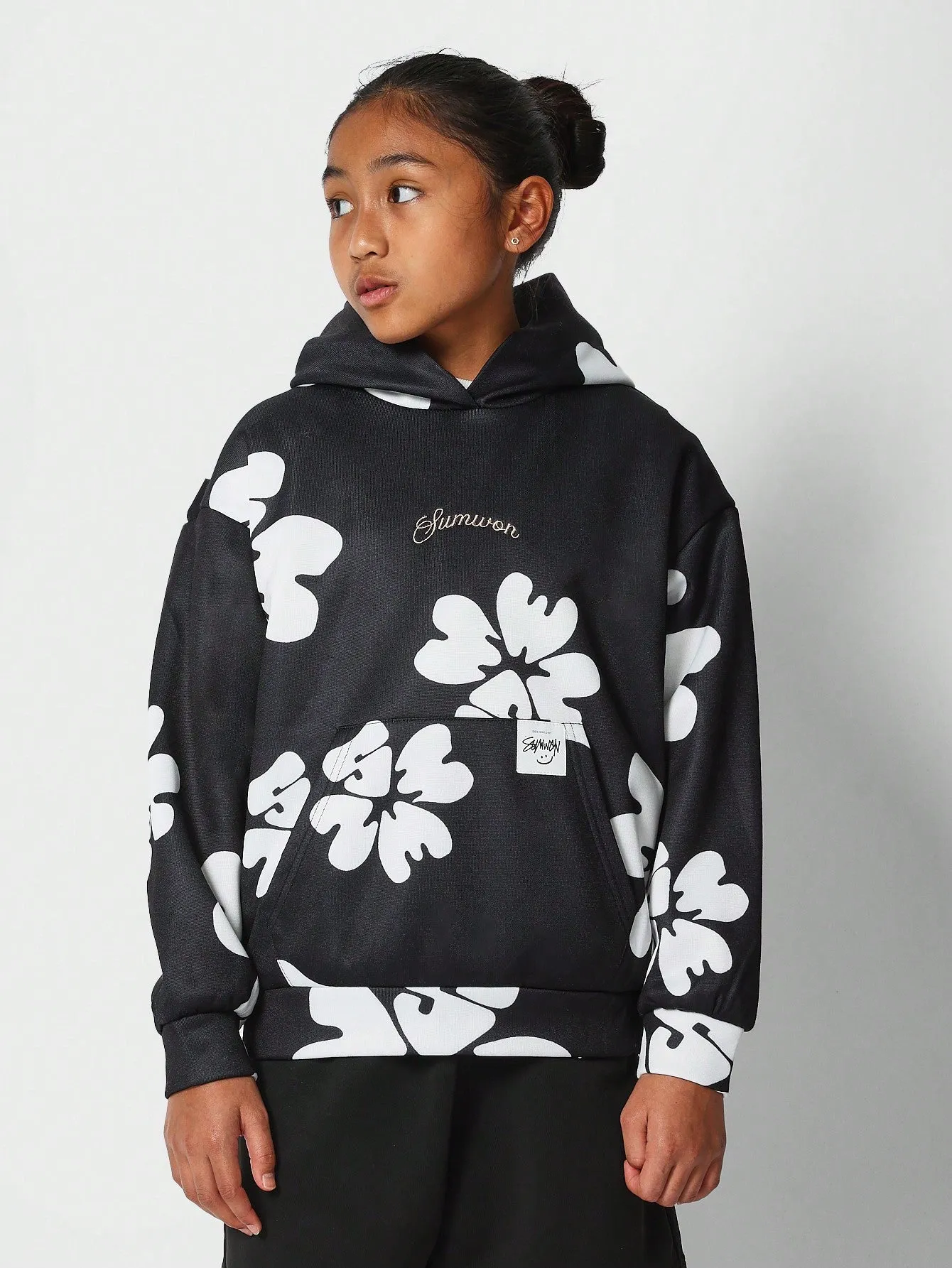 Tween Girls Overhead Hoodie With All Over Floral Print