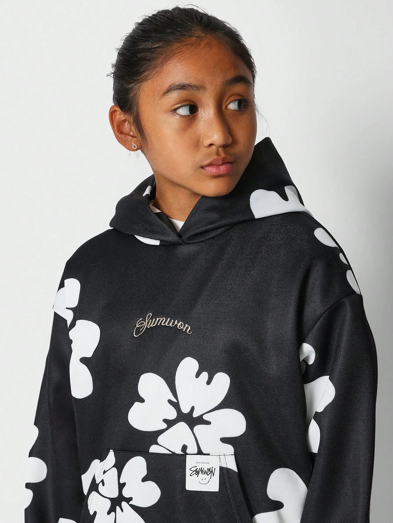 Tween Girls Overhead Hoodie With All Over Floral Print