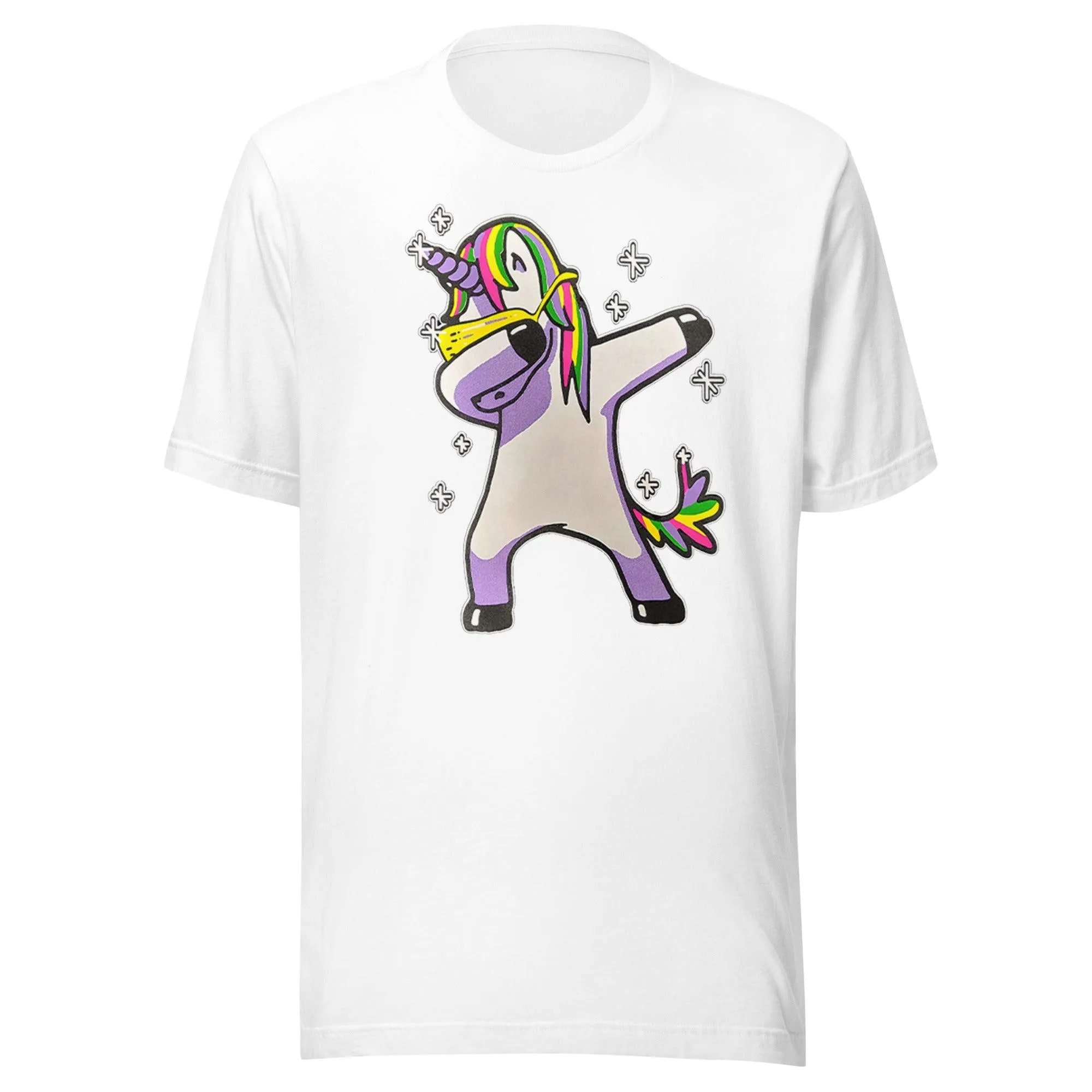 Unicorn T-shirt Dabbing Rainbow Unicorn Short Sleeve 100% Cotton Lightweight Unisex Crew Neck Top