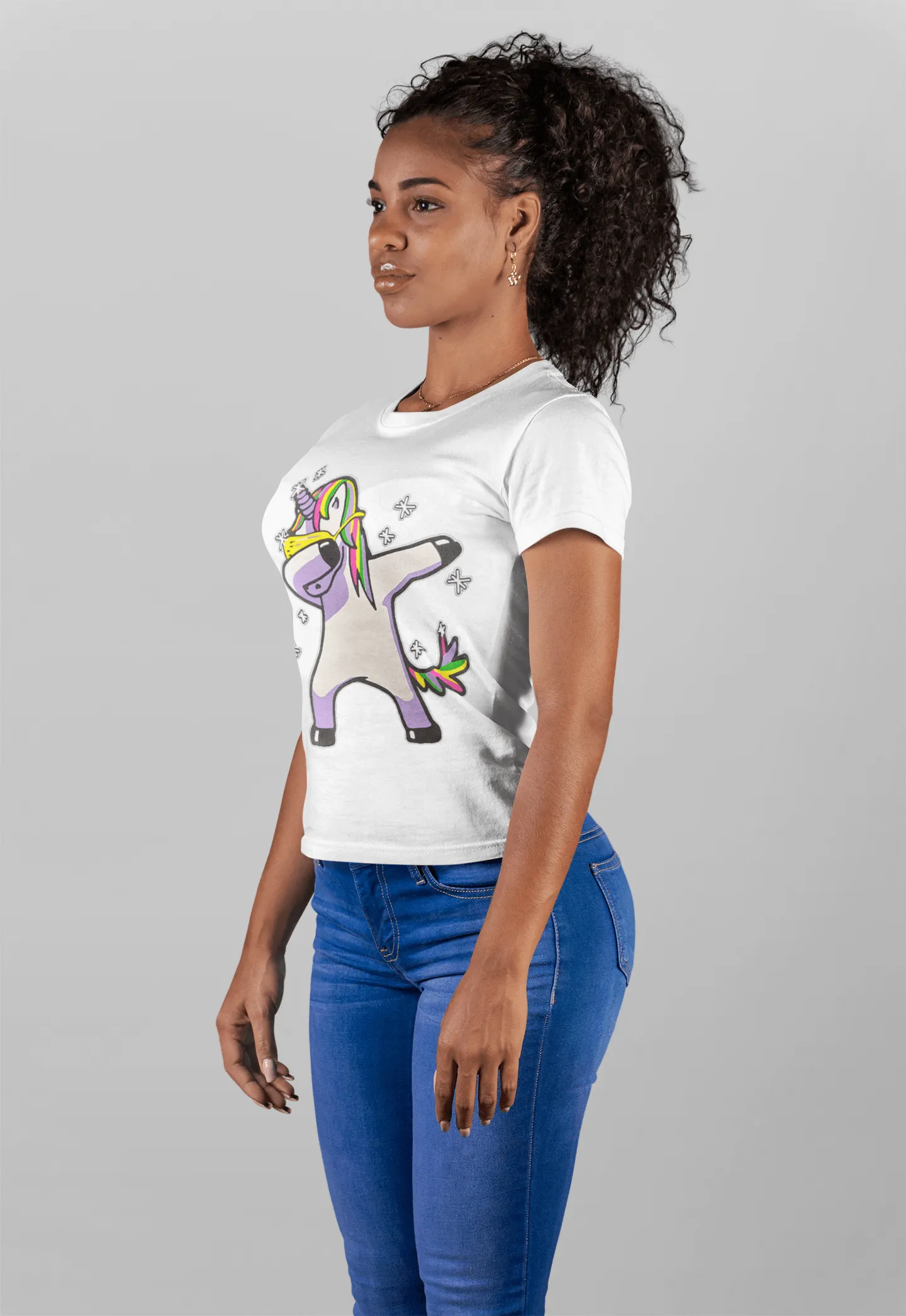 Unicorn T-shirt Dabbing Rainbow Unicorn Short Sleeve 100% Cotton Lightweight Unisex Crew Neck Top