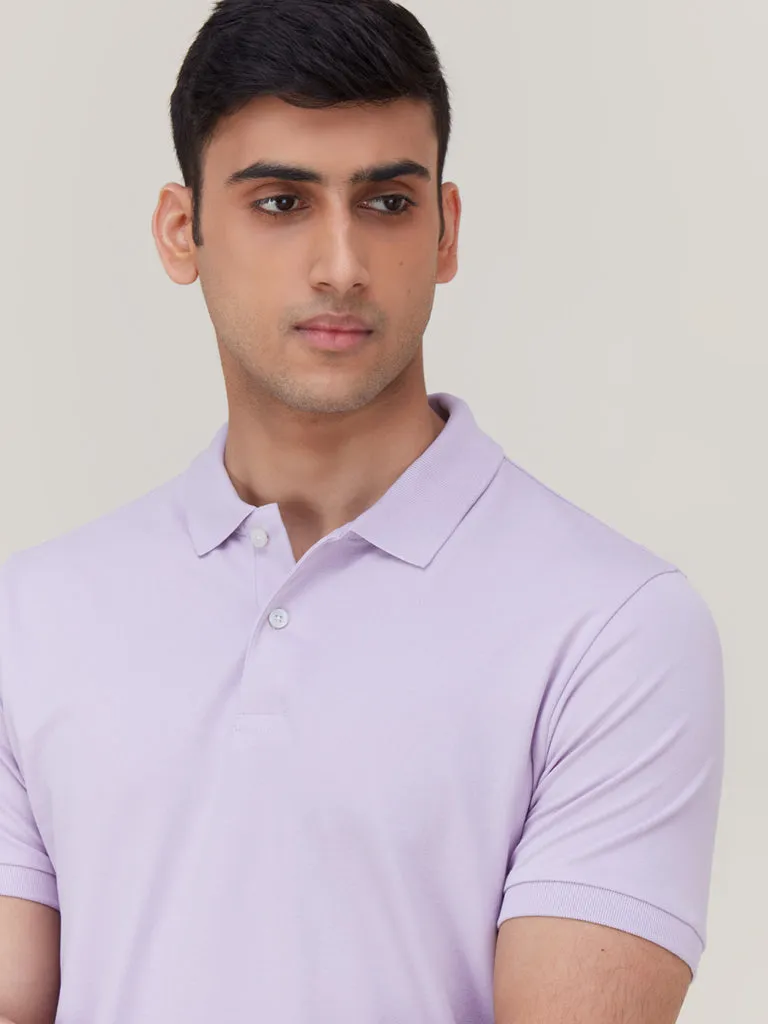 WES Casuals Lilac Cotton Blend Slim-Fit Polo T-Shirt