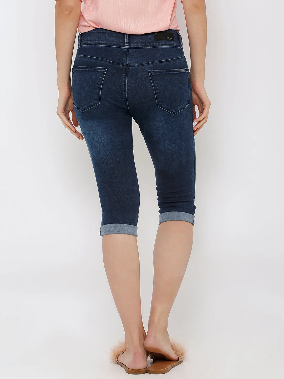 Women Dark Blue Mid-Rise Slim Capri
