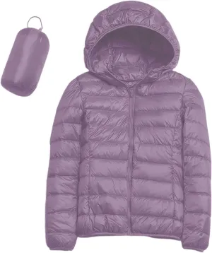 Women's Lightweight Hooded Down Jacket Packable Puffer Coats,Puffer Jacket Hooded Windproof Winter Coat